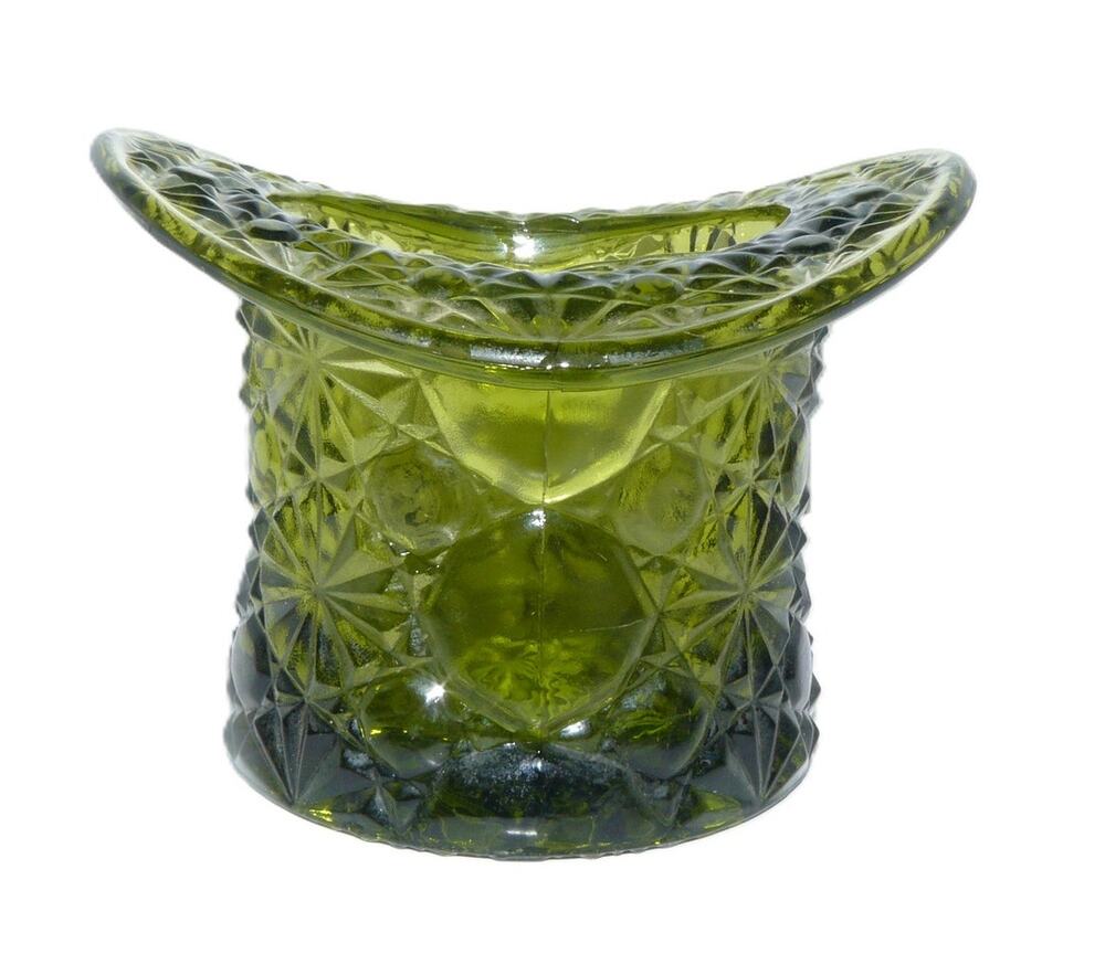 Vintage Fenton Green Glass Top Hat Vase Daisy & Button Starburst Pattern MCM